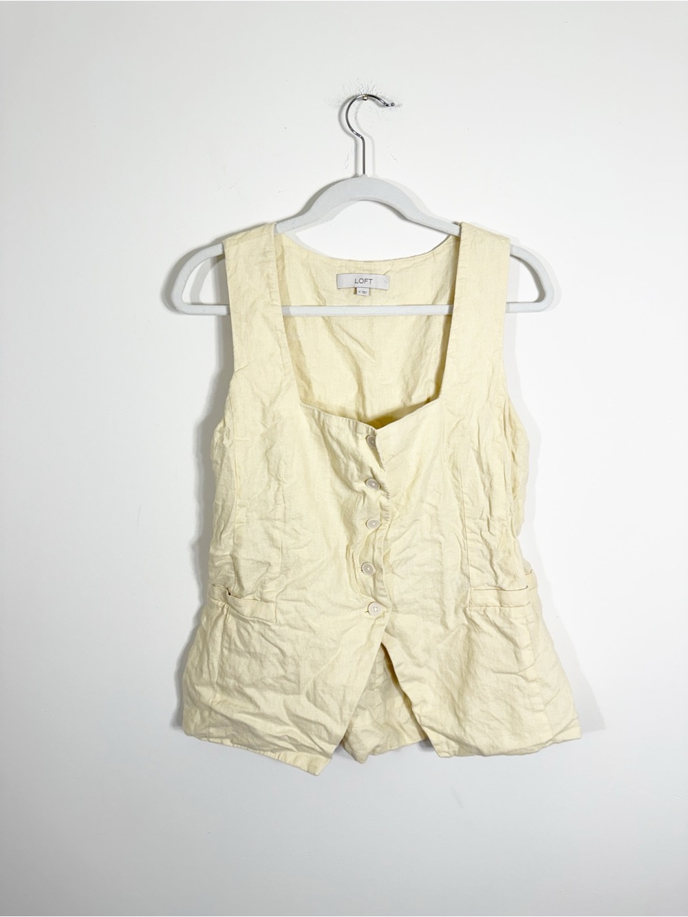 LOFT Square Neck Butter Yellow Linen Blend Sleeveless Top Medium - Picture 2 of 5